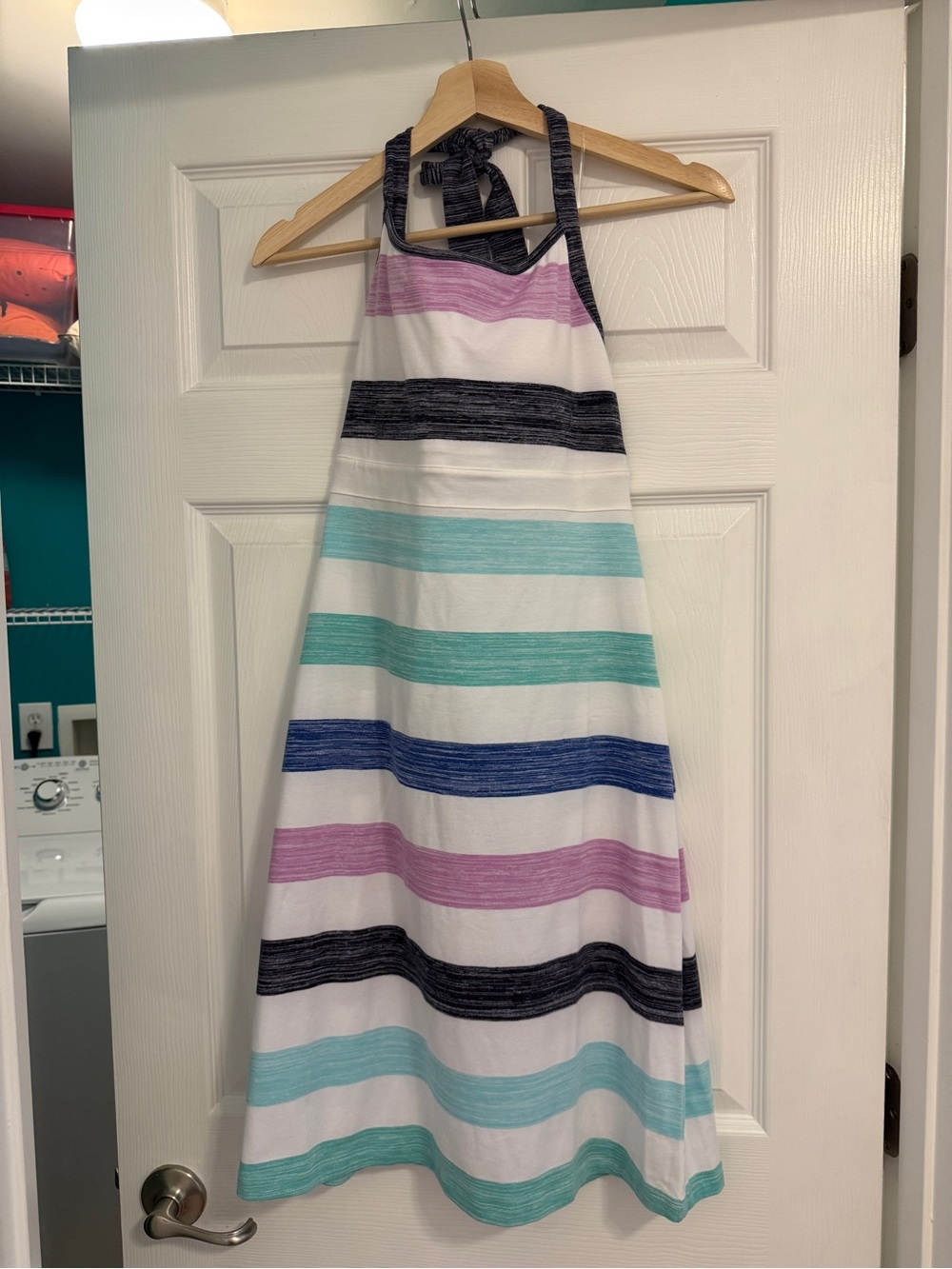 NWT Talbots Halter Sundress in White with Pastel and Navy Stripes Medium Petite
